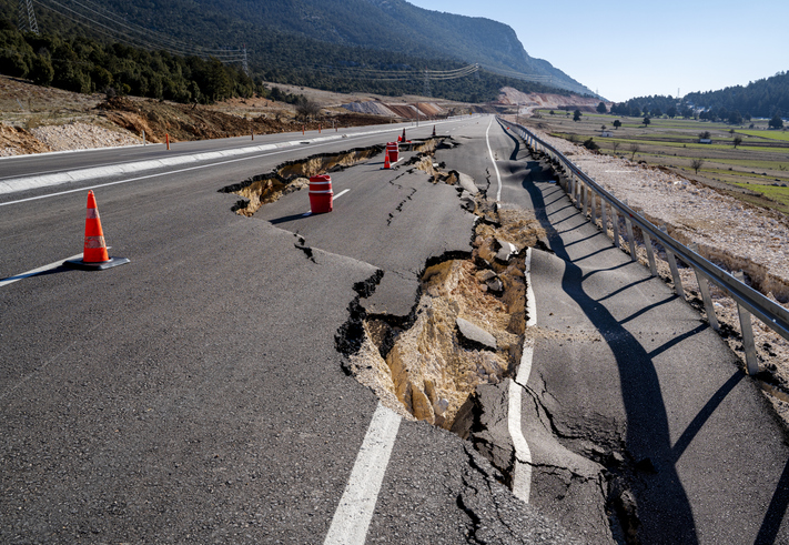 Road damage after earthquake.